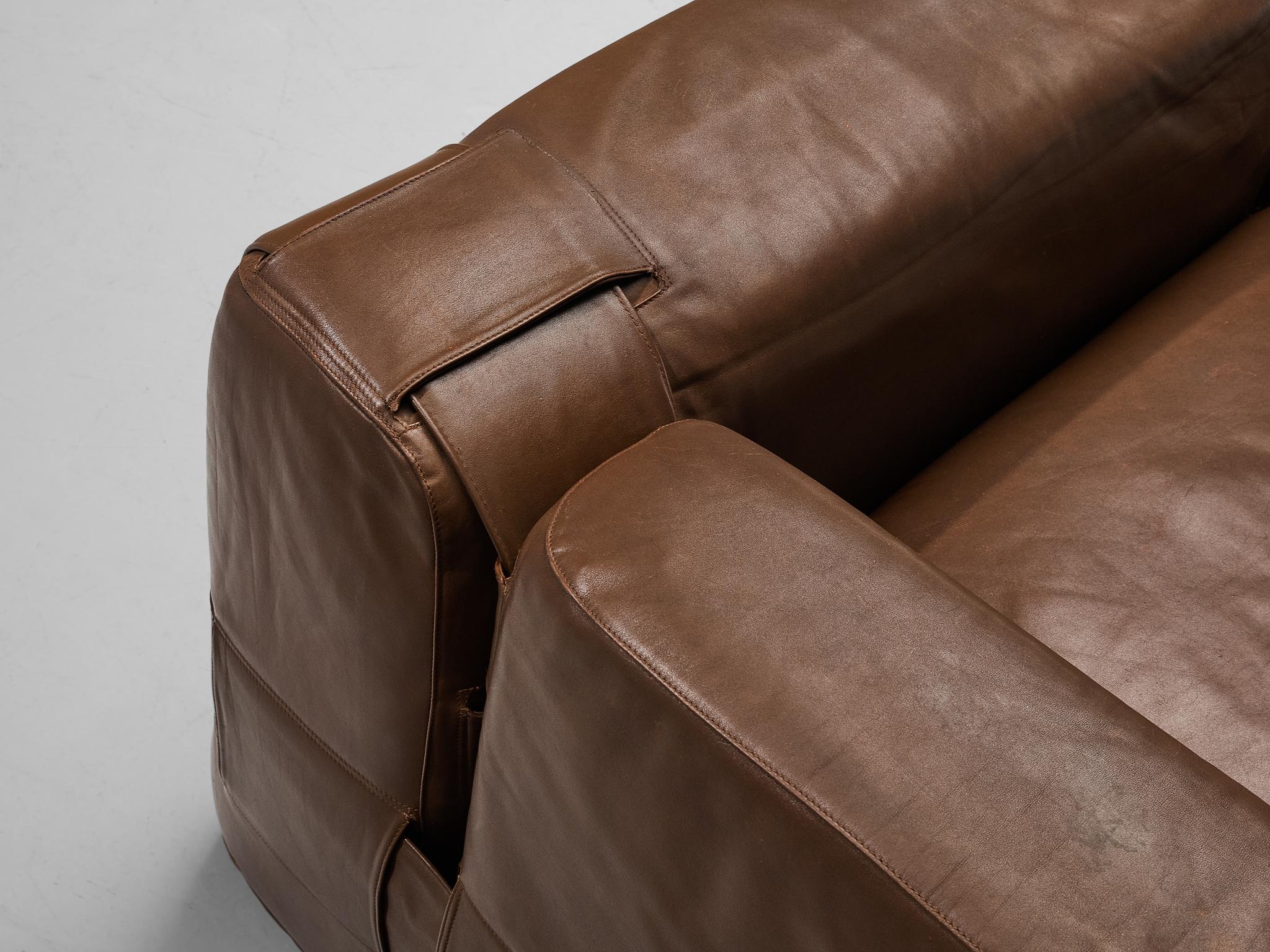 Italian Mario Bellini for Cassina Modular Sofa 'Quartet' in Brown Leather