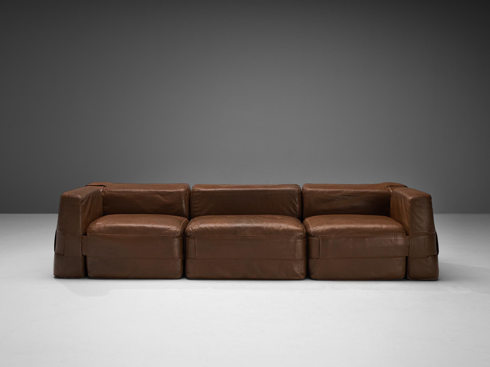 Mid-20th Century Mario Bellini for Cassina Modular Sofa 'Quartet' in Brown Leather