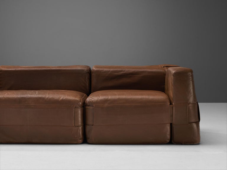 Metal Mario Bellini for Cassina Modular Sofa 'Quartet' in Brown Leather