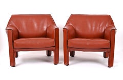 Mario Bellini for Cassina Pair of Cab 415 Leather Club Chairs Signed Italy 1980s