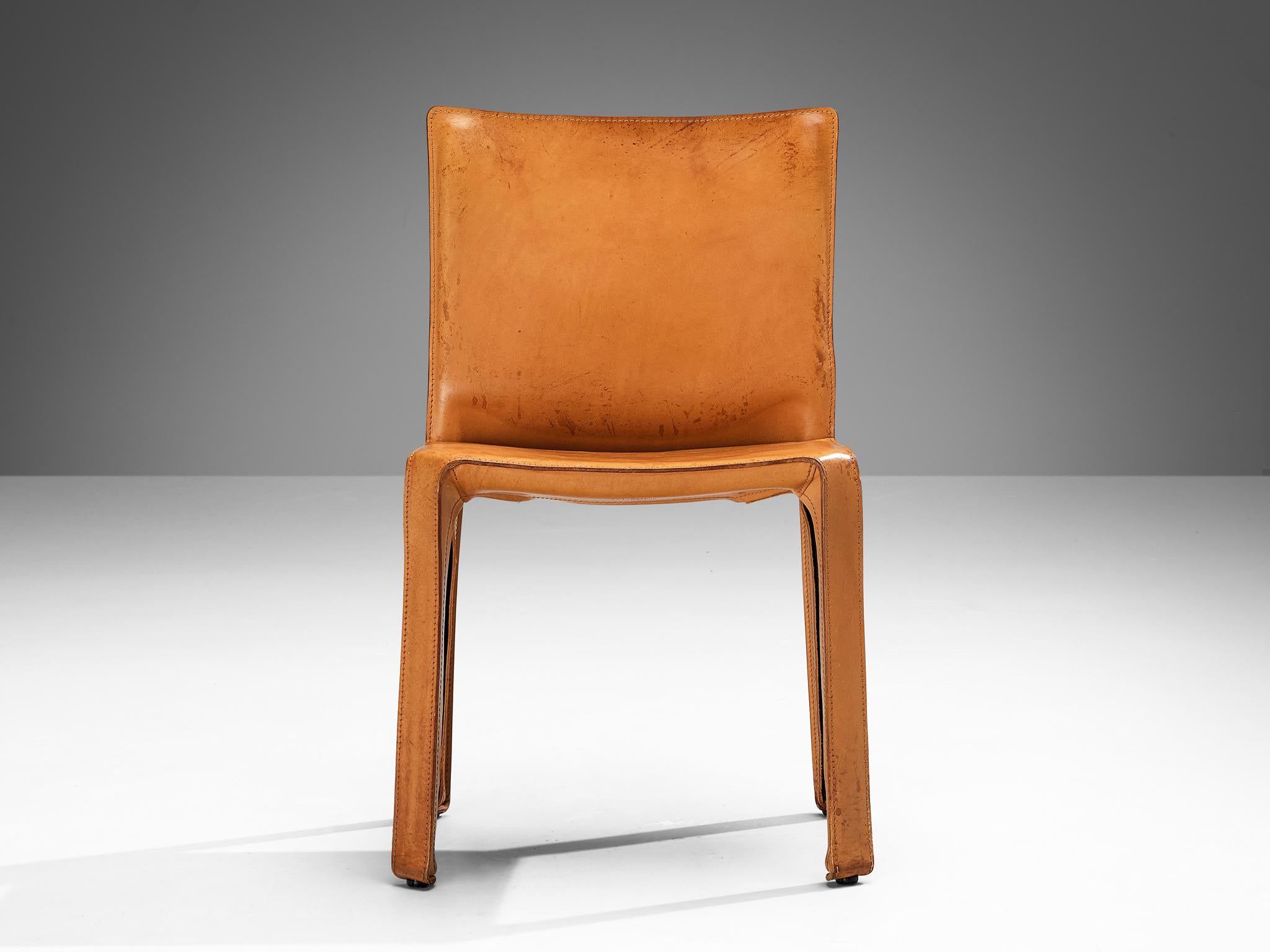 Post-Modern Mario Bellini for Cassina Pair of 'Cab' Dining Chairs in Cognac Leather 