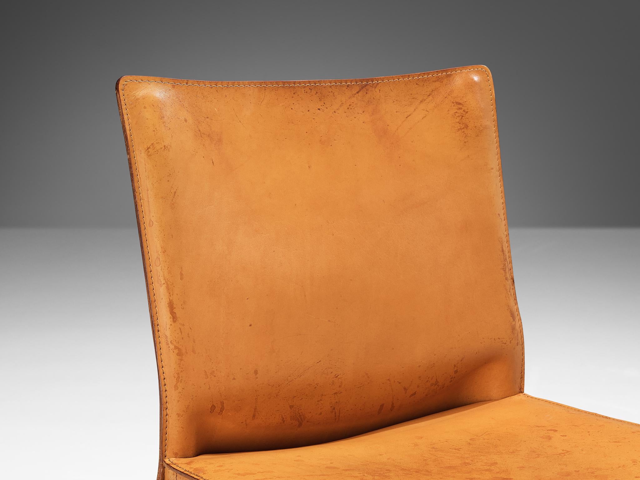 Italian Mario Bellini for Cassina Pair of 'Cab' Dining Chairs in Cognac Leather 