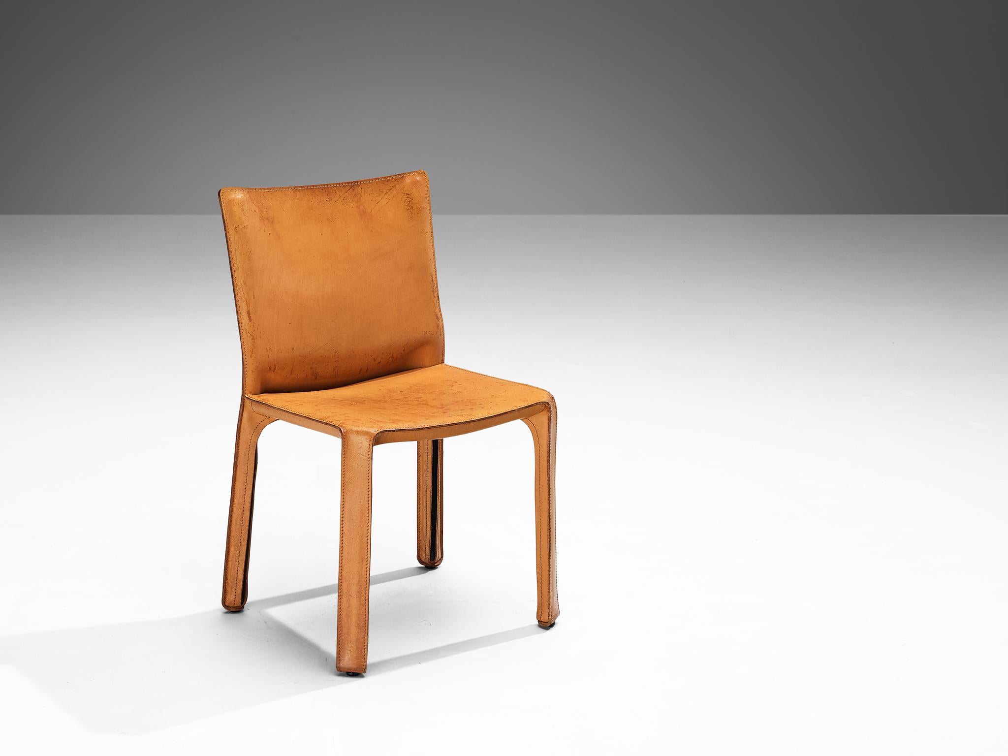 Late 20th Century Mario Bellini for Cassina Pair of 'Cab' Dining Chairs in Cognac Leather 