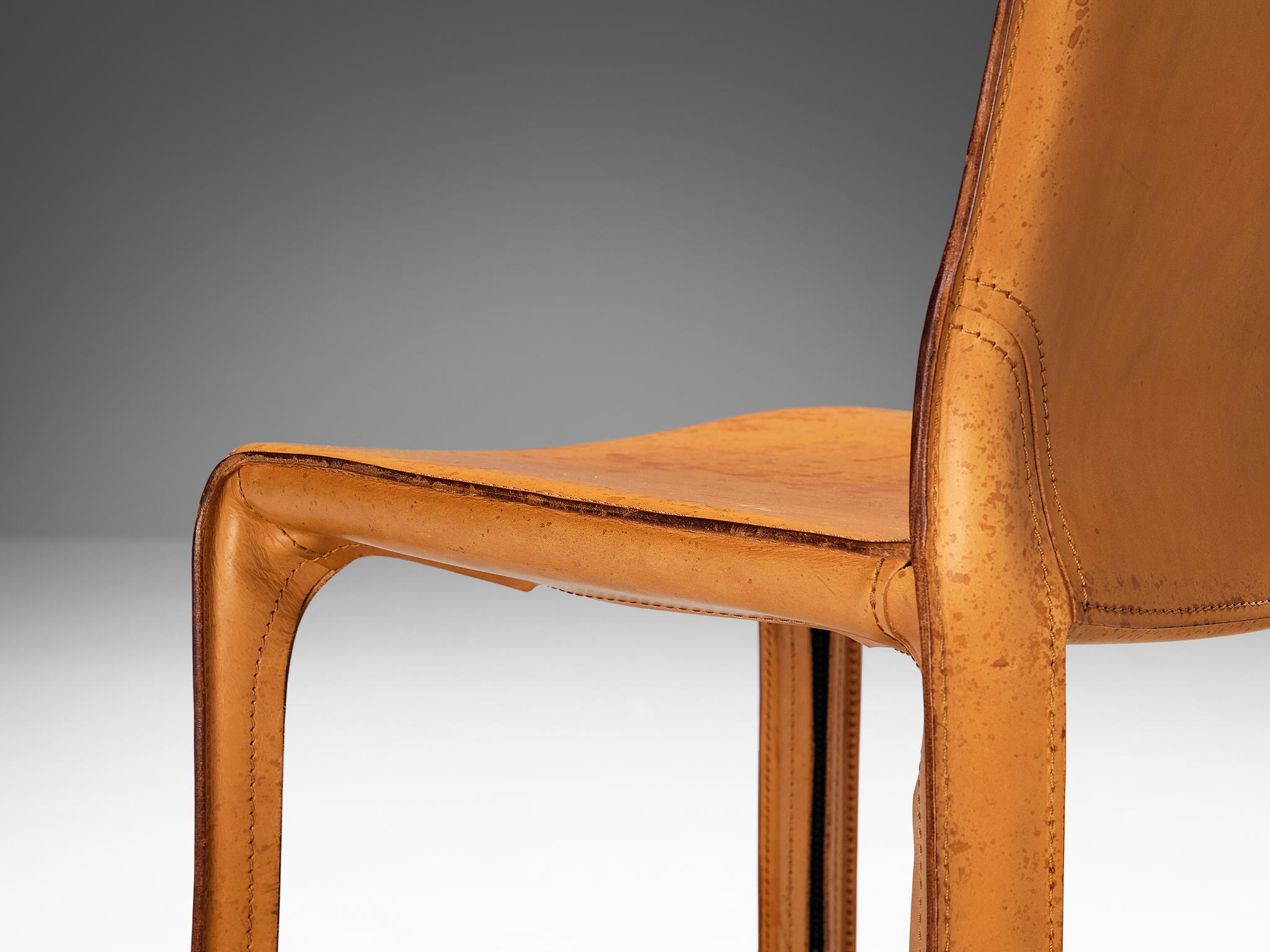 Mario Bellini for Cassina Pair of 'Cab' Dining Chairs in Cognac Leather  1