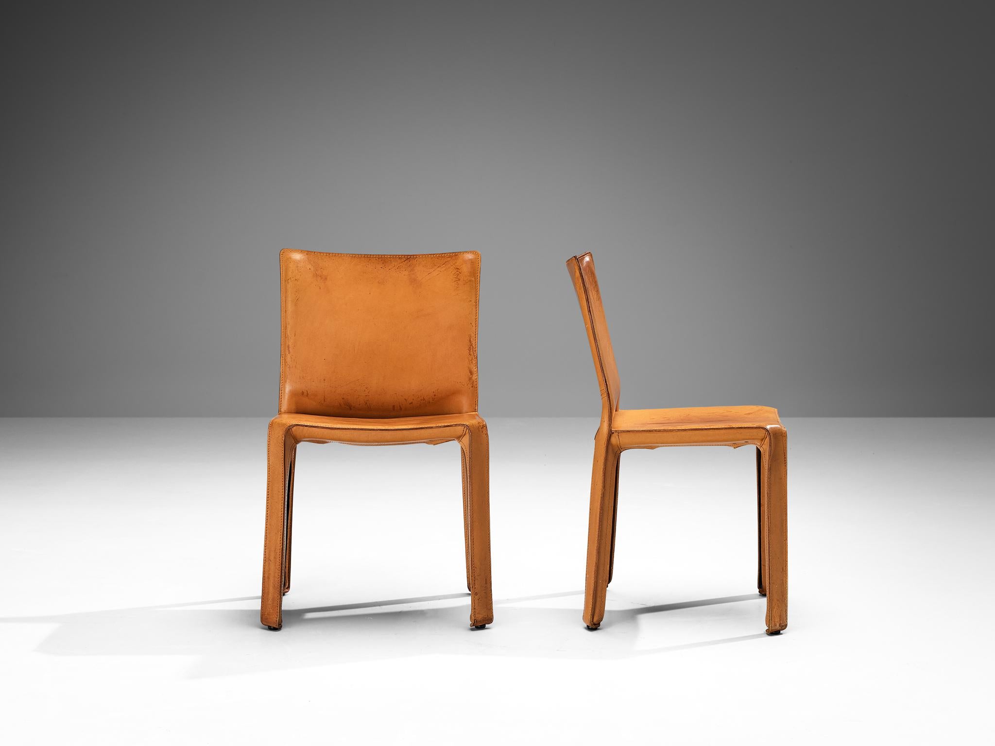 Mario Bellini for Cassina Pair of 'Cab' Dining Chairs in Cognac Leather 3