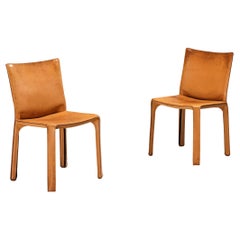 Mario Bellini for Cassina Pair of 'Cab' Dining Chairs in Cognac Leather 