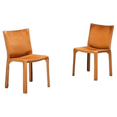 Mario Bellini for Cassina Pair of 'Cab' Dining Chairs in Cognac Leather