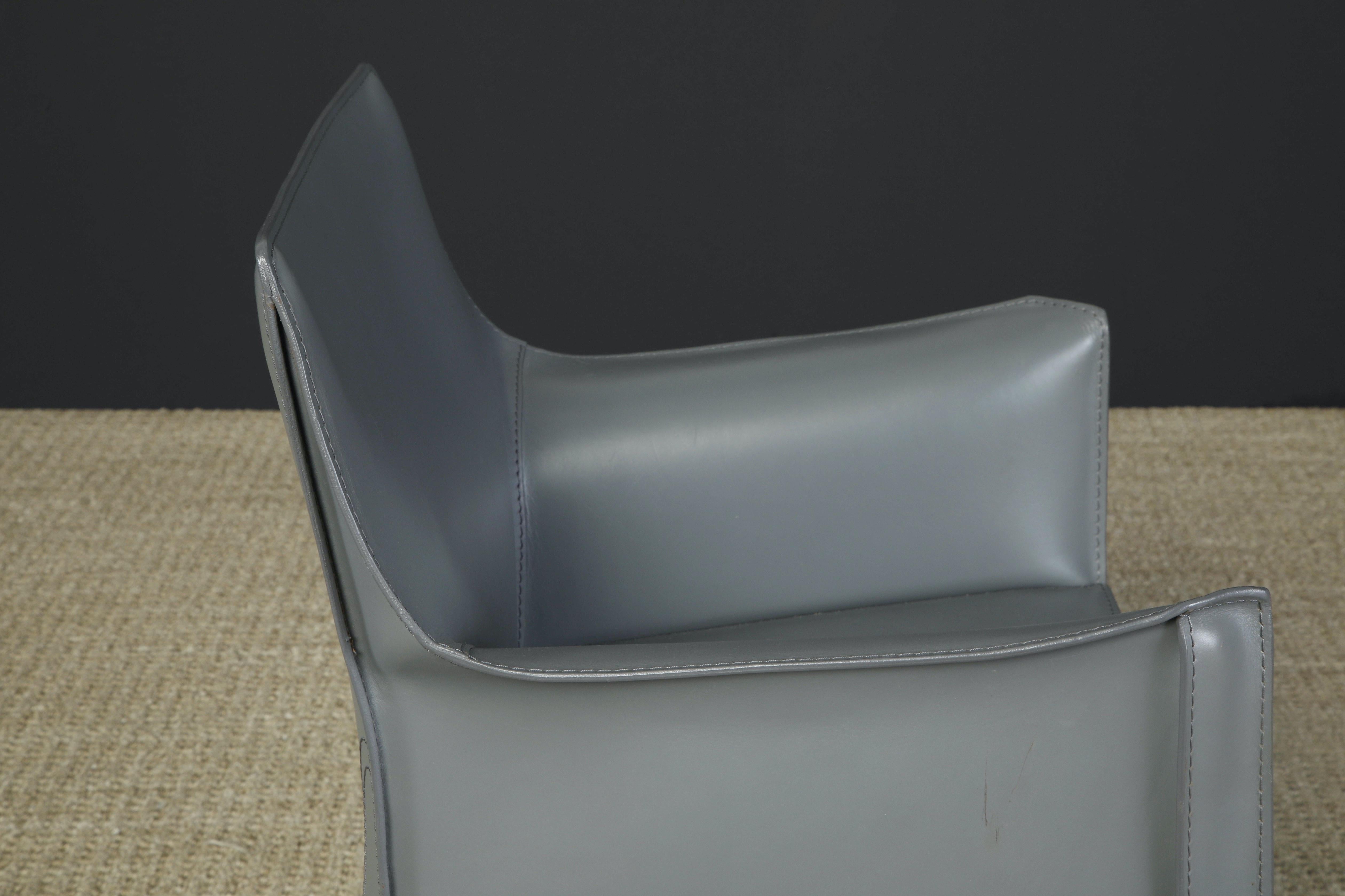 Mario Bellini for Cassina Pair of Grey Leather 'Cab' Armchairs, Signed 7