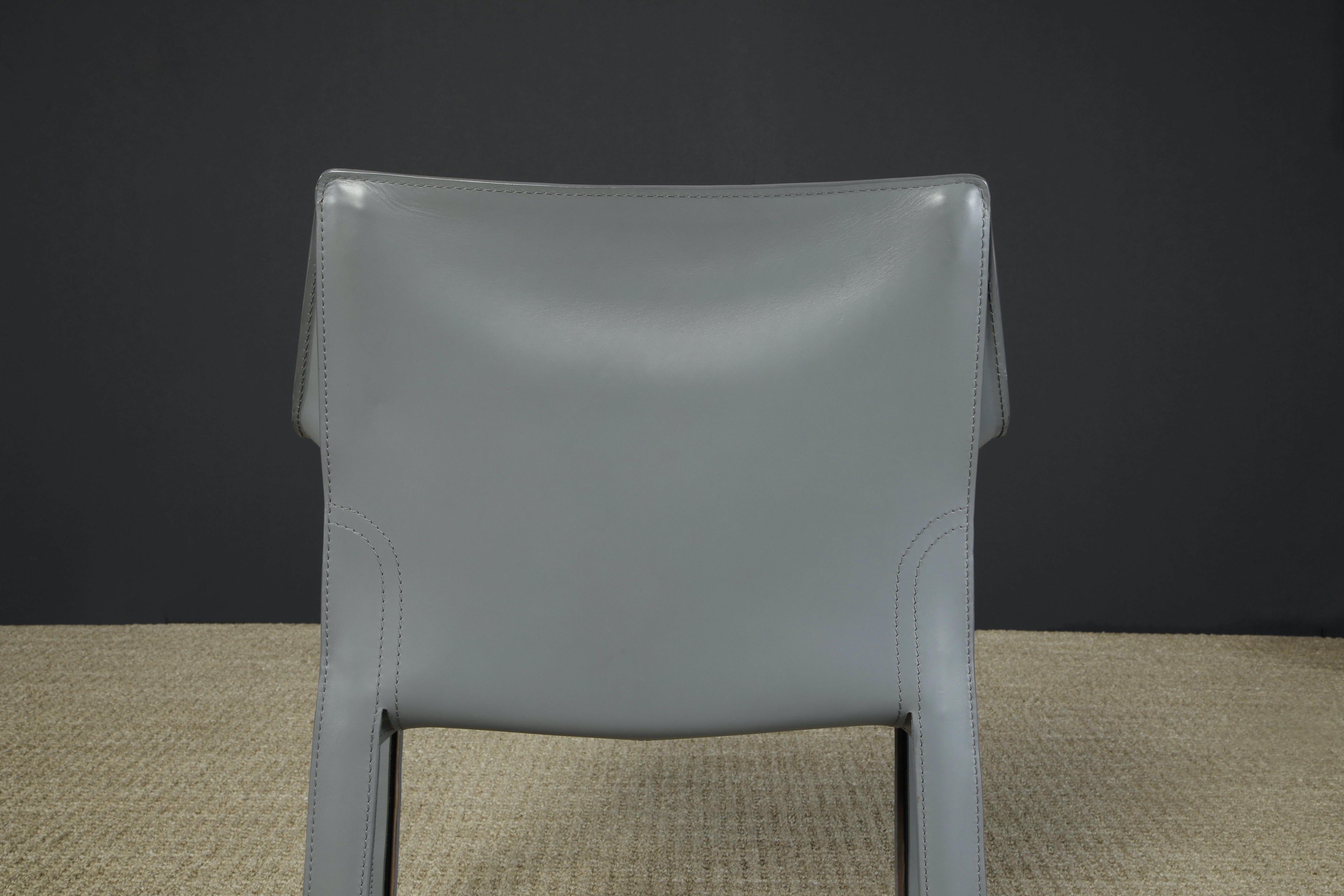 Mario Bellini for Cassina Pair of Grey Leather 'Cab' Armchairs, Signed 11