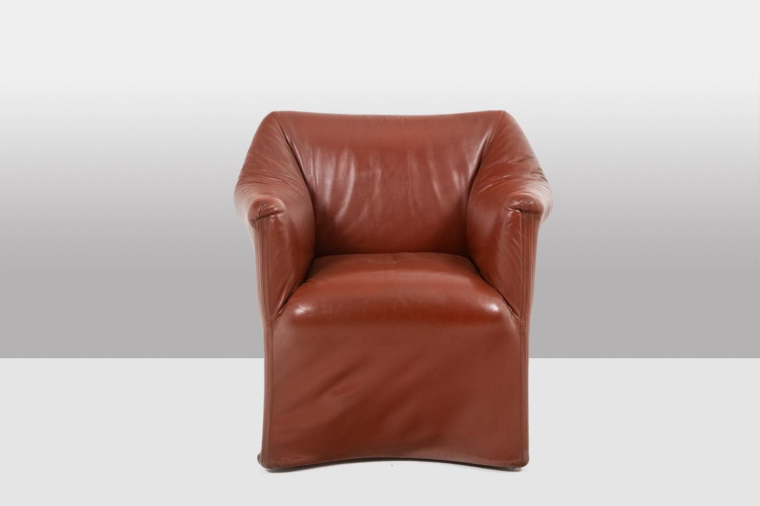 Mario Bellini for Cassina.

Pair of “Tentazione” model armchairs, in cognac buffalo leather.

Italian work realized in the 1960s.

Dimensions: H 82 x W 80 x D 57 cm

Reference: LS6278856T