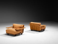 Mario Bellini for Cassina Pianura Lounge Chairs in Walnut and Leather