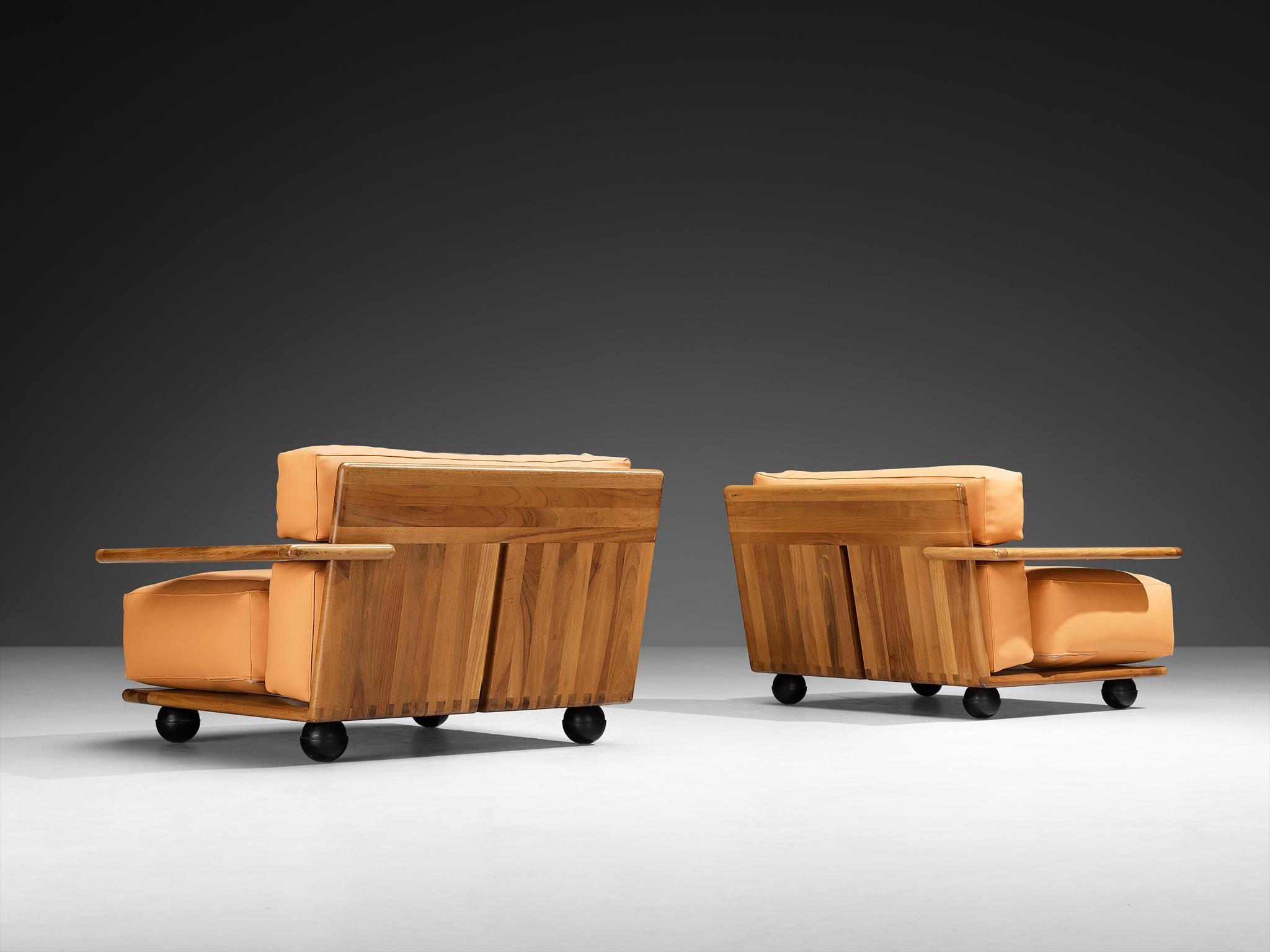 Mario Bellini para Cassina Sillones Pianura de nogal y cuero Italiano en venta