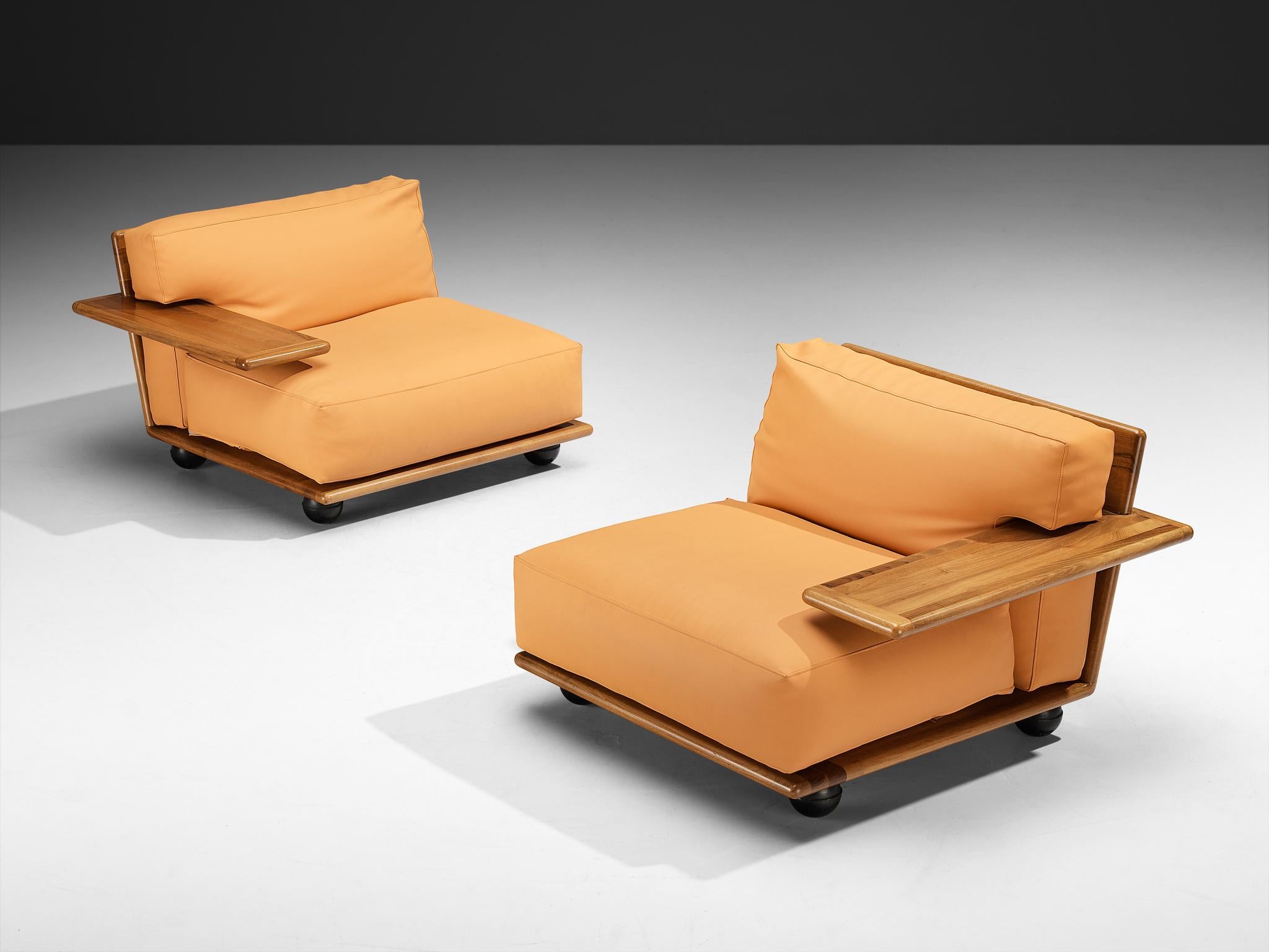 Mario Bellini para Cassina Sillones Pianura de nogal y cuero en Bueno estado para la venta en Waalwijk, NL