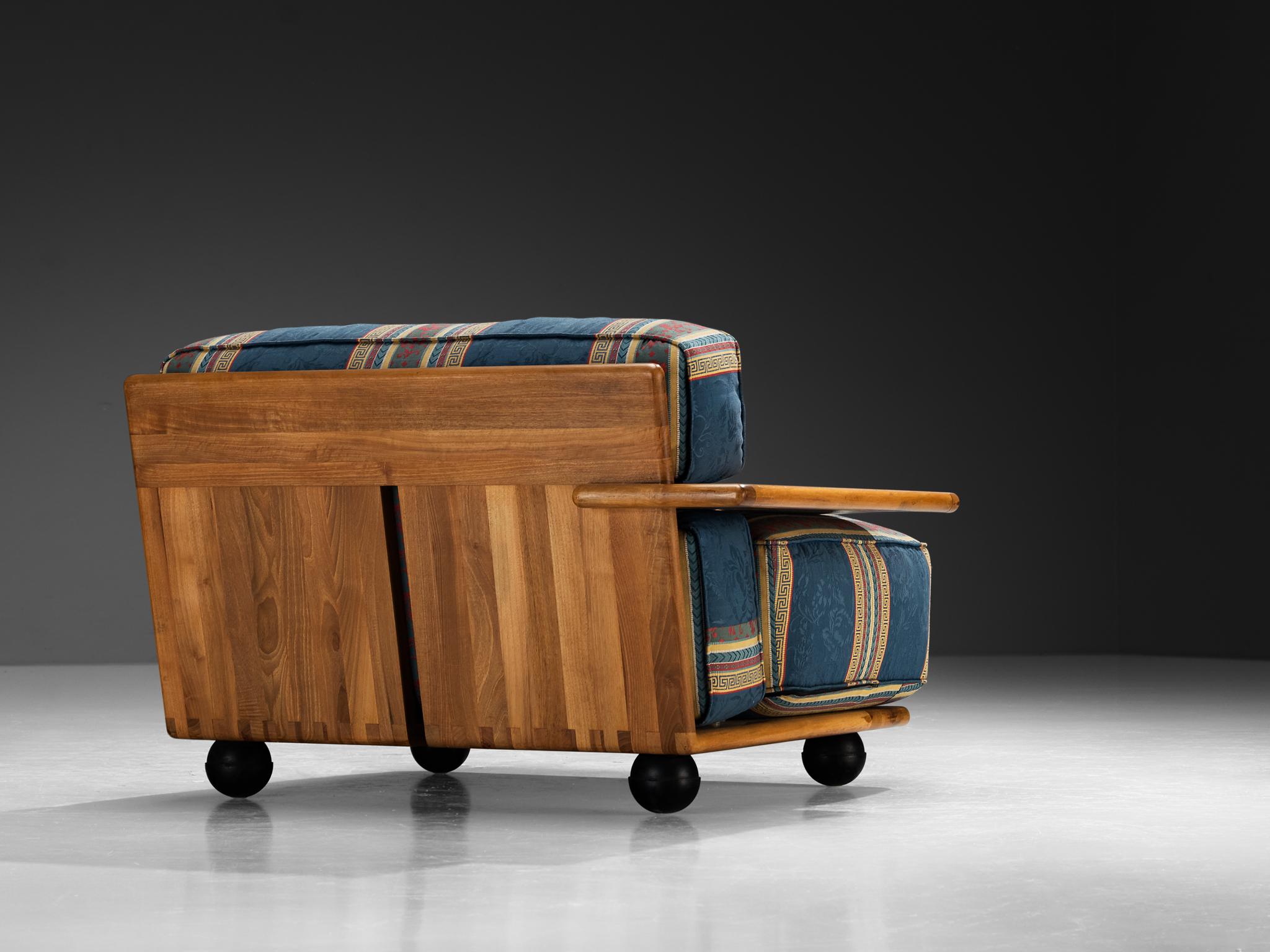 Late 20th Century Mario Bellini for Cassina 'Pianura' Lounge in Walnut and Striped Upholstery For Sale