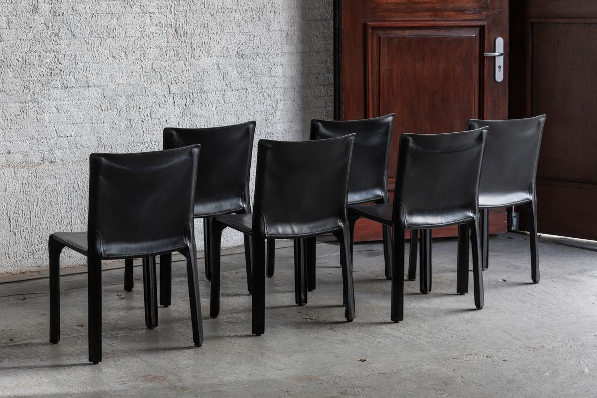 Mid-Century Modern Mario Bellini for Cassina Set of 6 Dining Chairs CAB 412, Italy, 1970s