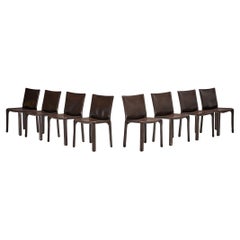 Mario Bellini for Cassina Set of Eight 'Cab' Dining Chairs in Brown Leather