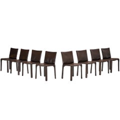 Mario Bellini for Cassina Set of Eight 'Cab' Dining Chairs in Brown Leather