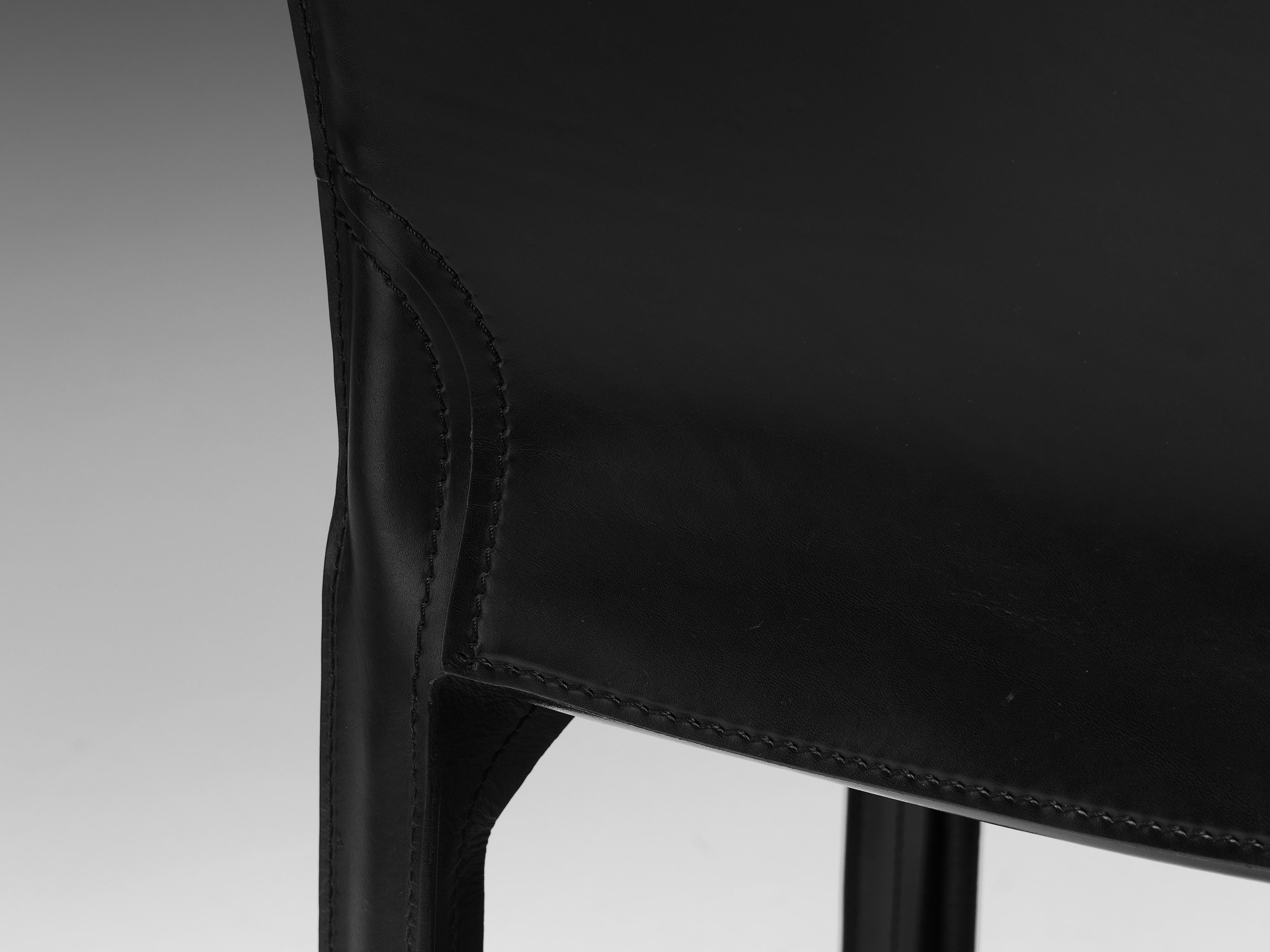 Mario Bellini for Cassina Set of Four Black 'Cab' Dining Chairs in Leather  In Good Condition For Sale In Waalwijk, NL