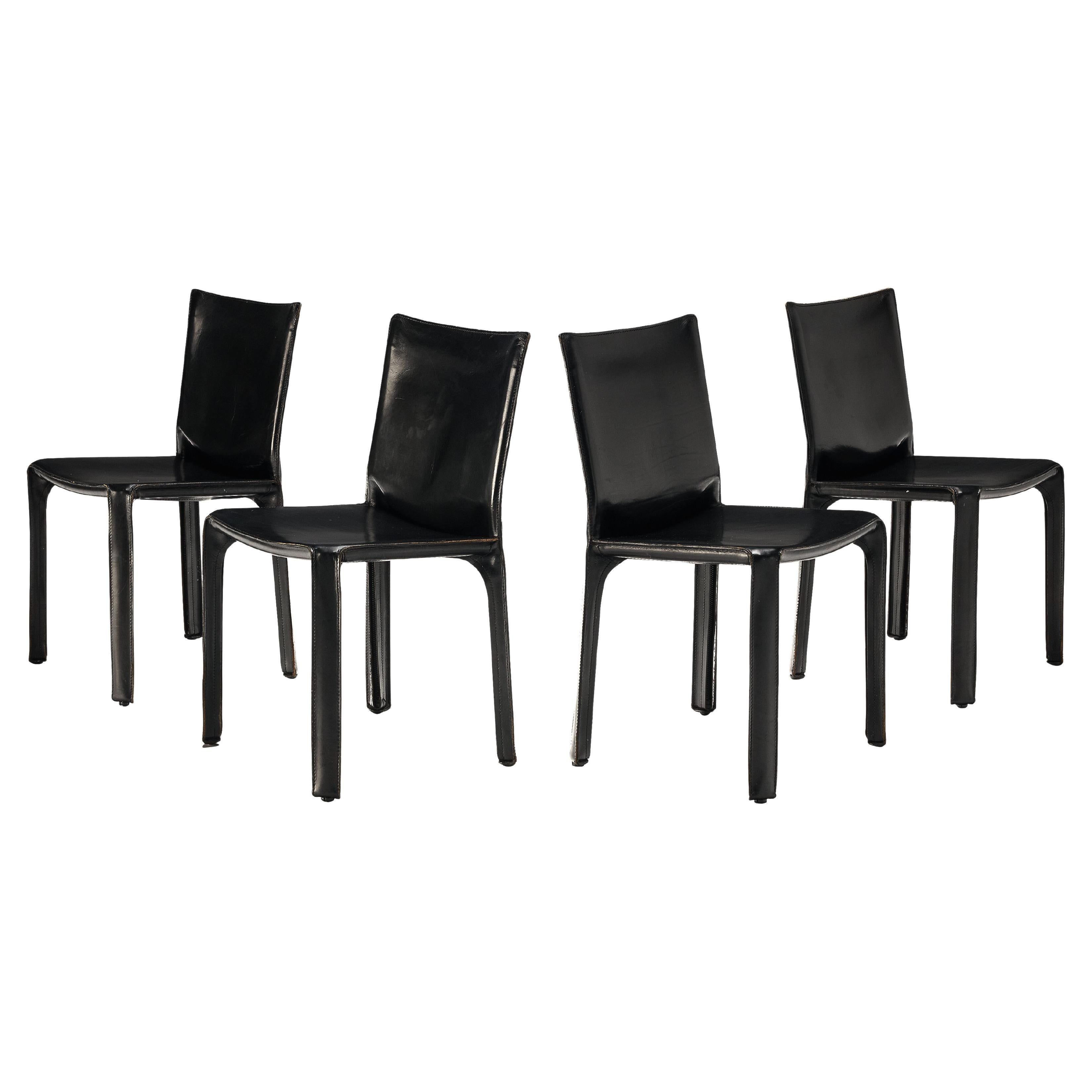 Mario Bellini for Cassina Set of Four Black 'Cab' Dining Chairs in Leather 