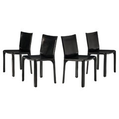 Vintage Mario Bellini for Cassina Set of Four Black 'Cab' Dining Chairs in Leather 