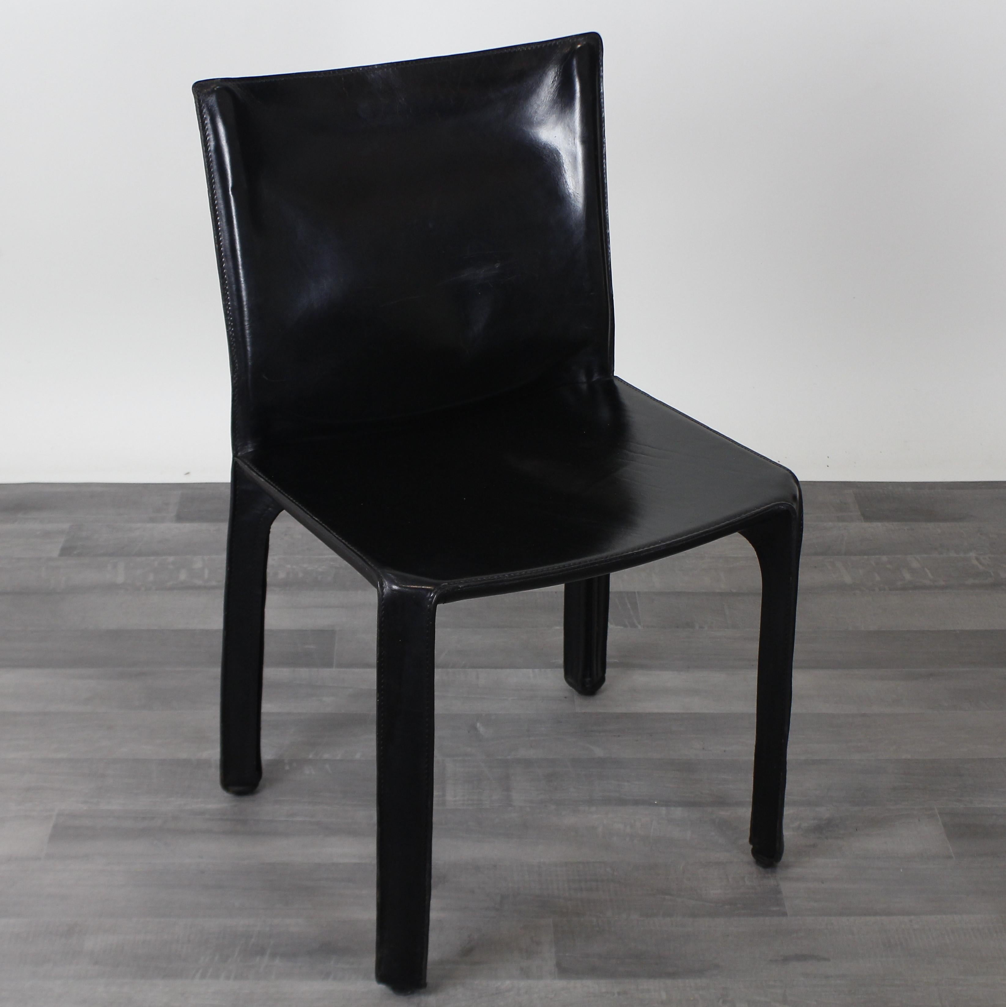 Mario Bellini for Cassina Set of Four Black Leather Cab Chairs, 1970s For Sale 11