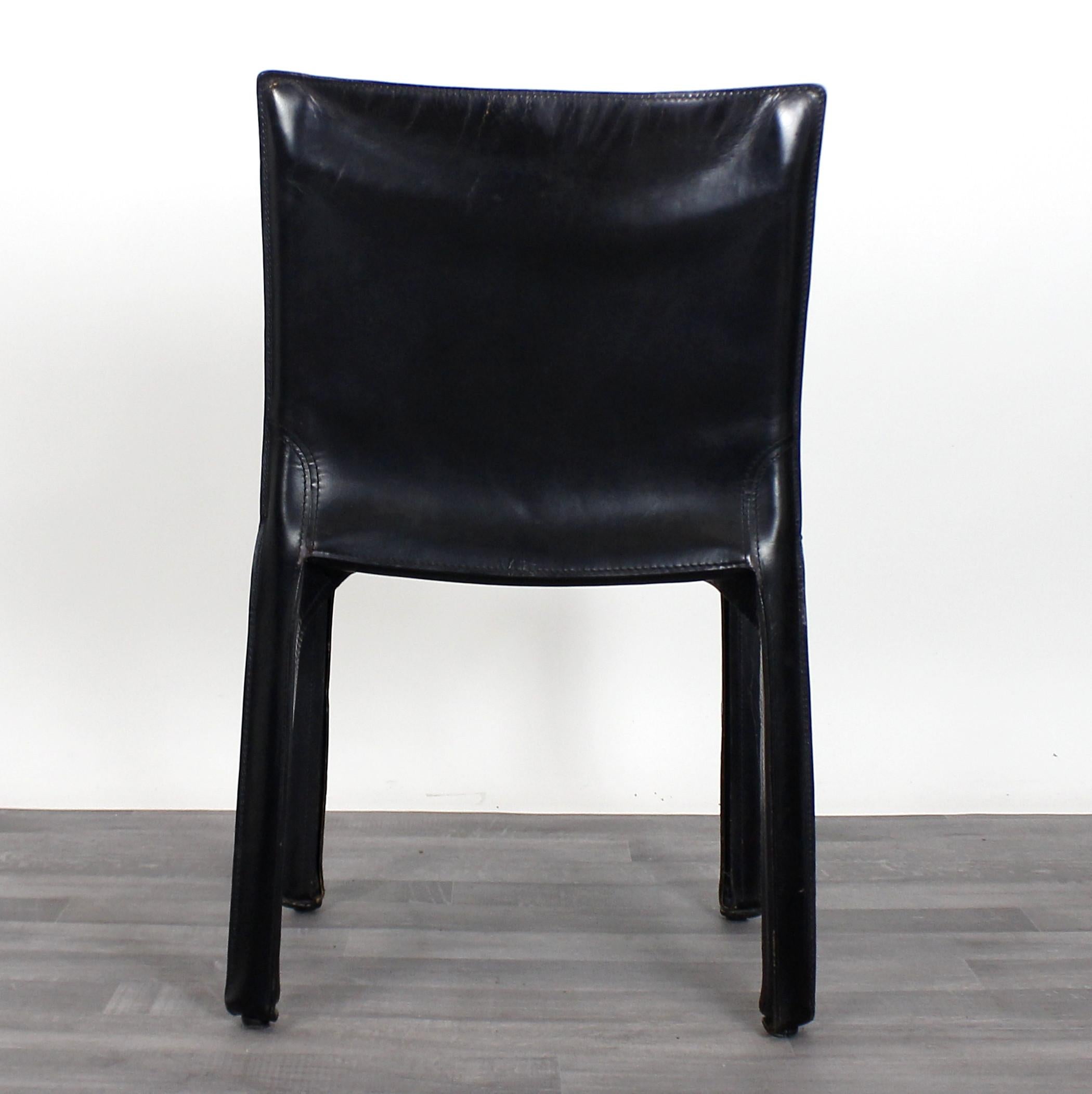 Mid-Century Modern Mario Bellini for Cassina Set of Four Black Leather Cab Chairs, 1970s For Sale