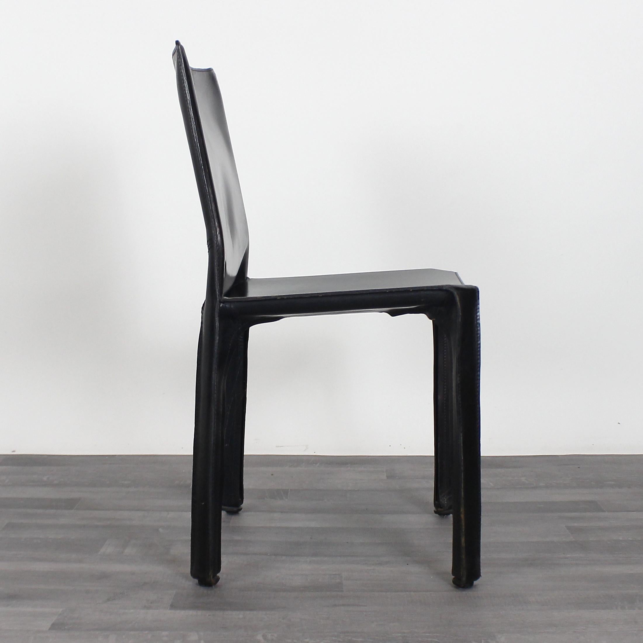 Italian Mario Bellini for Cassina Set of Four Black Leather Cab Chairs, 1970s For Sale