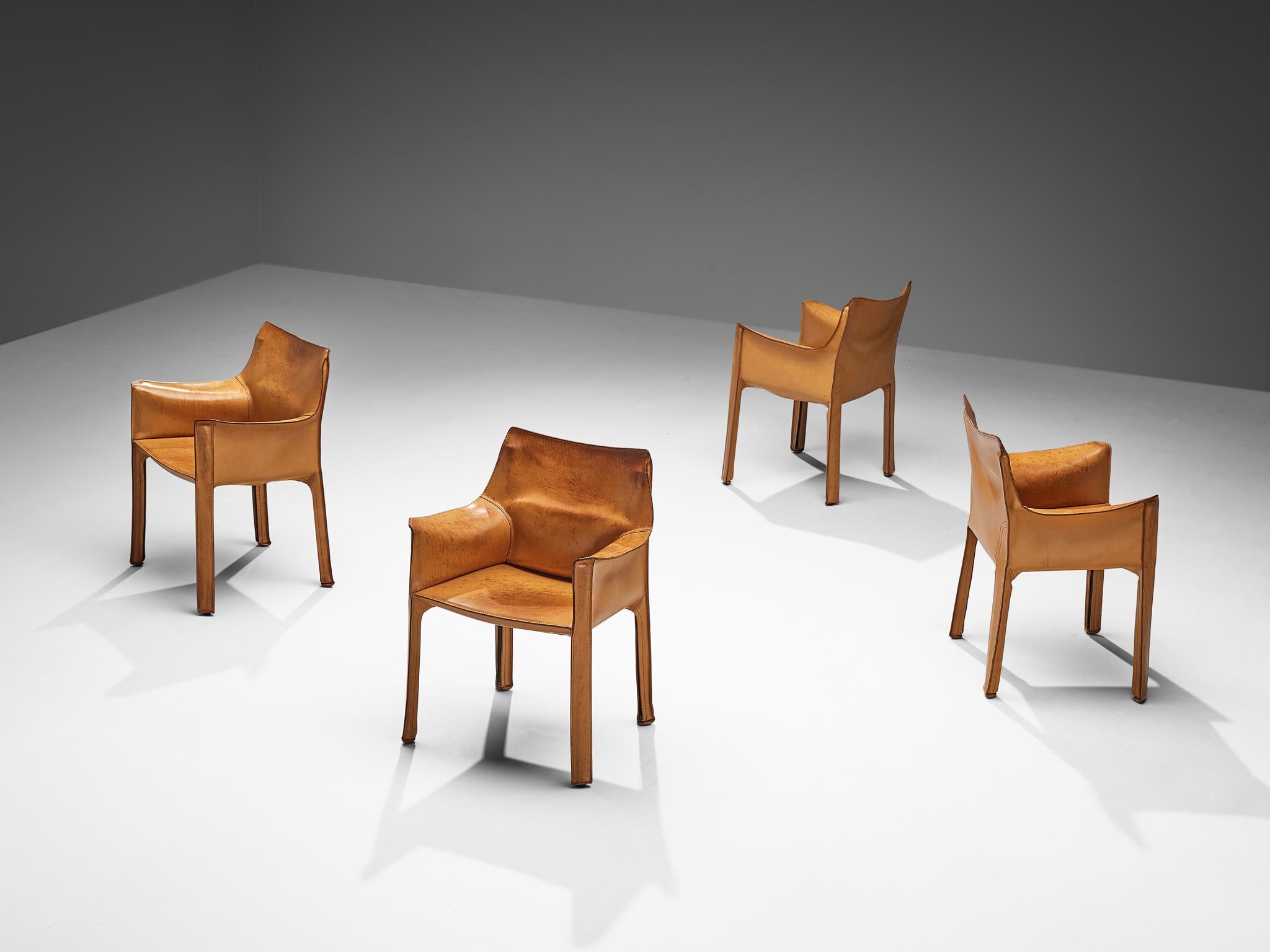 Italian Mario Bellini for Cassina Set of Four 'CAB 413' Dining Chairs in Leather 