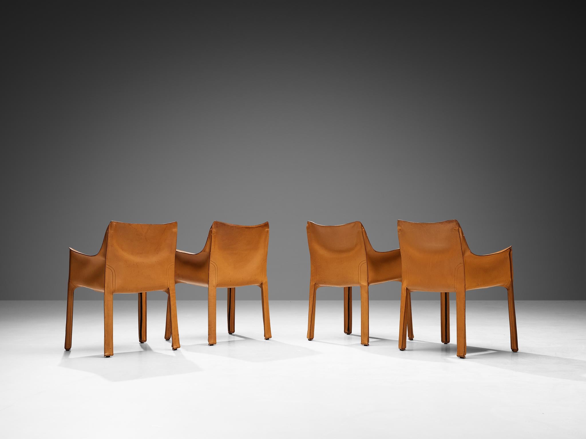 Mario Bellini for Cassina Set of Four 'CAB 413' Dining Chairs in Leather  1