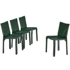 Mario Bellini for Cassina Set of Four Cab Dining Chairs Dark Green Leather