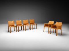 Mario Bellini pour Cassina : lot de six chaises « CAB 412 & 413 » en cuir cognac