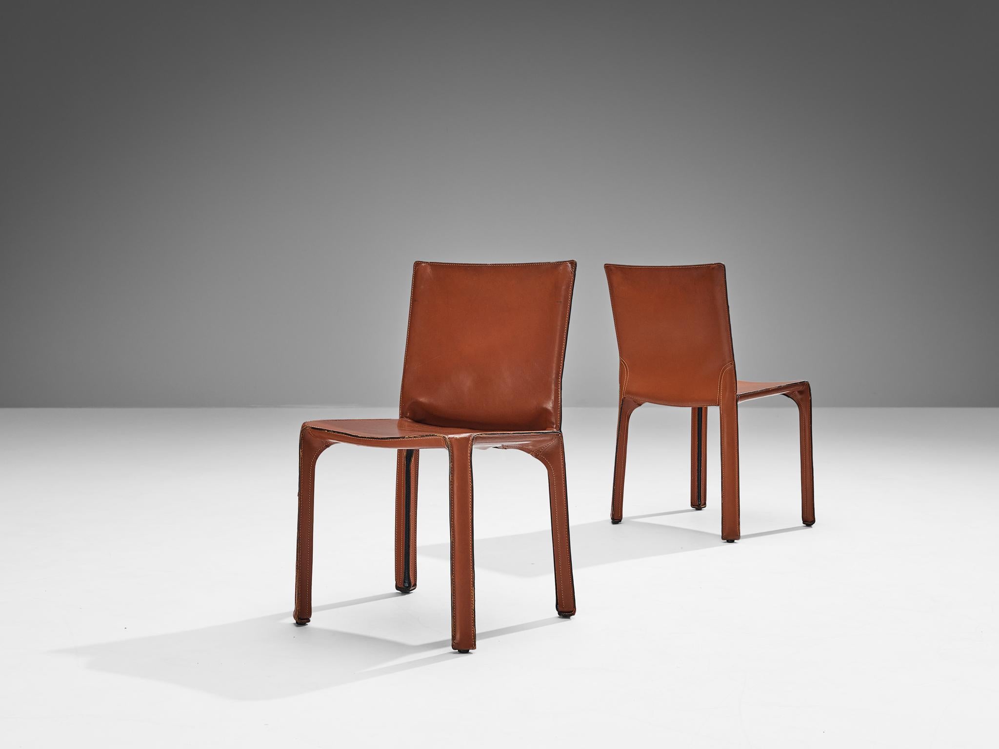 Mario Bellini for Cassina Set of Six Cab Dining Chairs Brown Saddle Leather 4