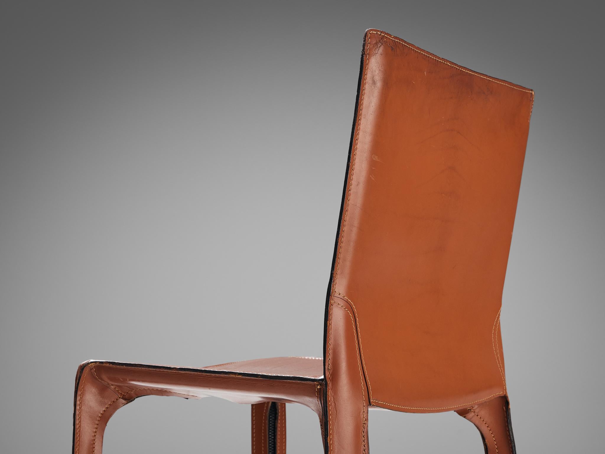 Mario Bellini for Cassina Set of Six Cab Dining Chairs Brown Saddle Leather 5
