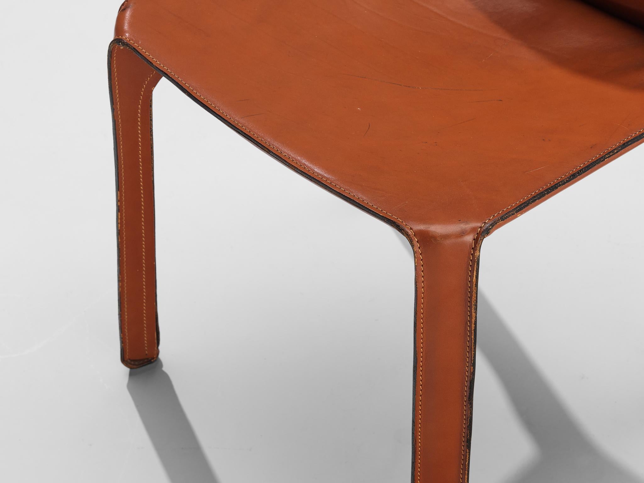 Italian Mario Bellini for Cassina Set of Six Cab Dining Chairs Brown Saddle Leather