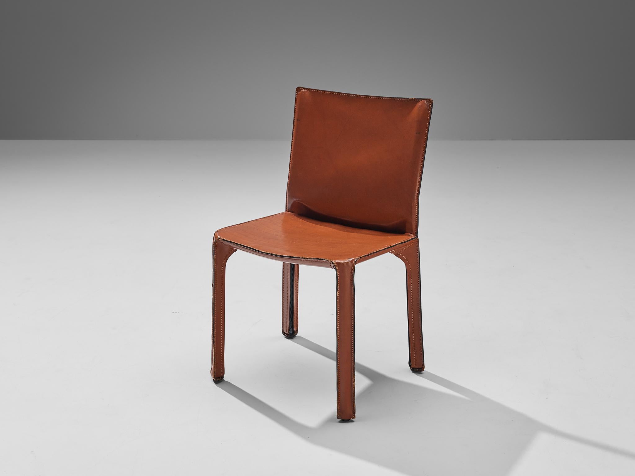 Mario Bellini for Cassina Set of Six Cab Dining Chairs Brown Saddle Leather In Good Condition In Waalwijk, NL