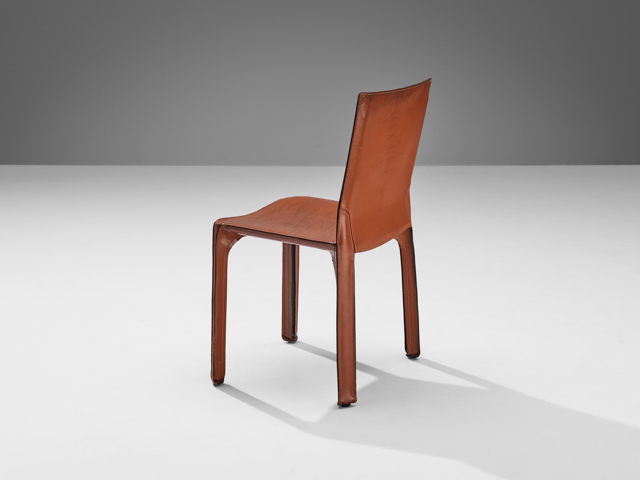 Mario Bellini for Cassina Set of Six Cab Dining Chairs Brown Saddle Leather 1