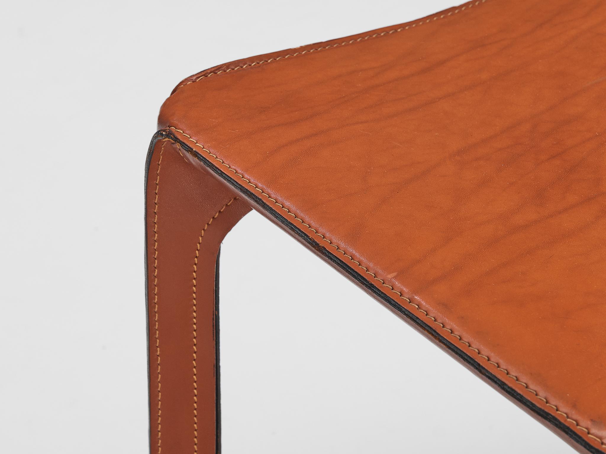Mario Bellini for Cassina Set of Six Cab Dining Chairs Brown Saddle Leather 2
