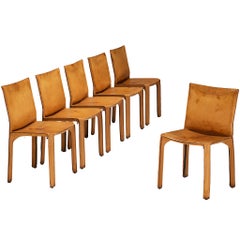 Mario Bellini for Cassina Set of Six 'Cab' Dining Chairs in Cognac Leather