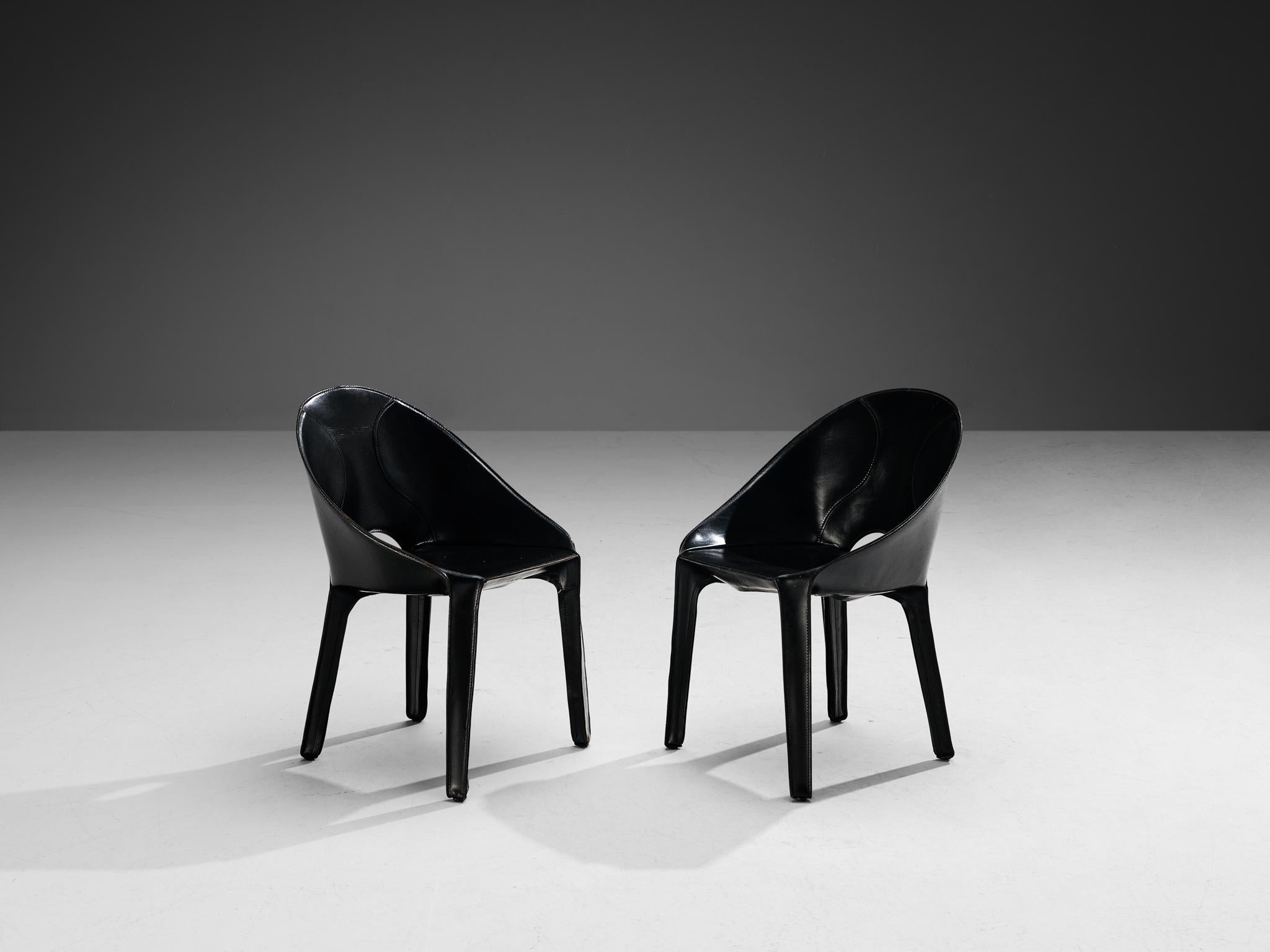 Mario Bellini for Cassina Set of Six ‘Lira e Liuto’ Dining Chairs in Leather In Good Condition In Waalwijk, NL