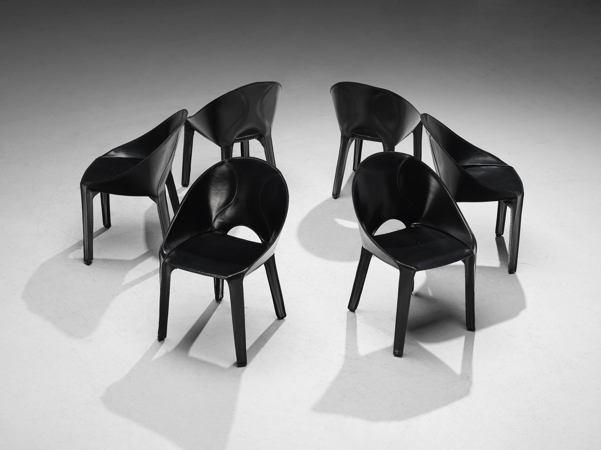 Mario Bellini for Cassina Set of Six Lira e Liuto Dining Chairs in Leather  In Good Condition For Sale In Waalwijk, NL
