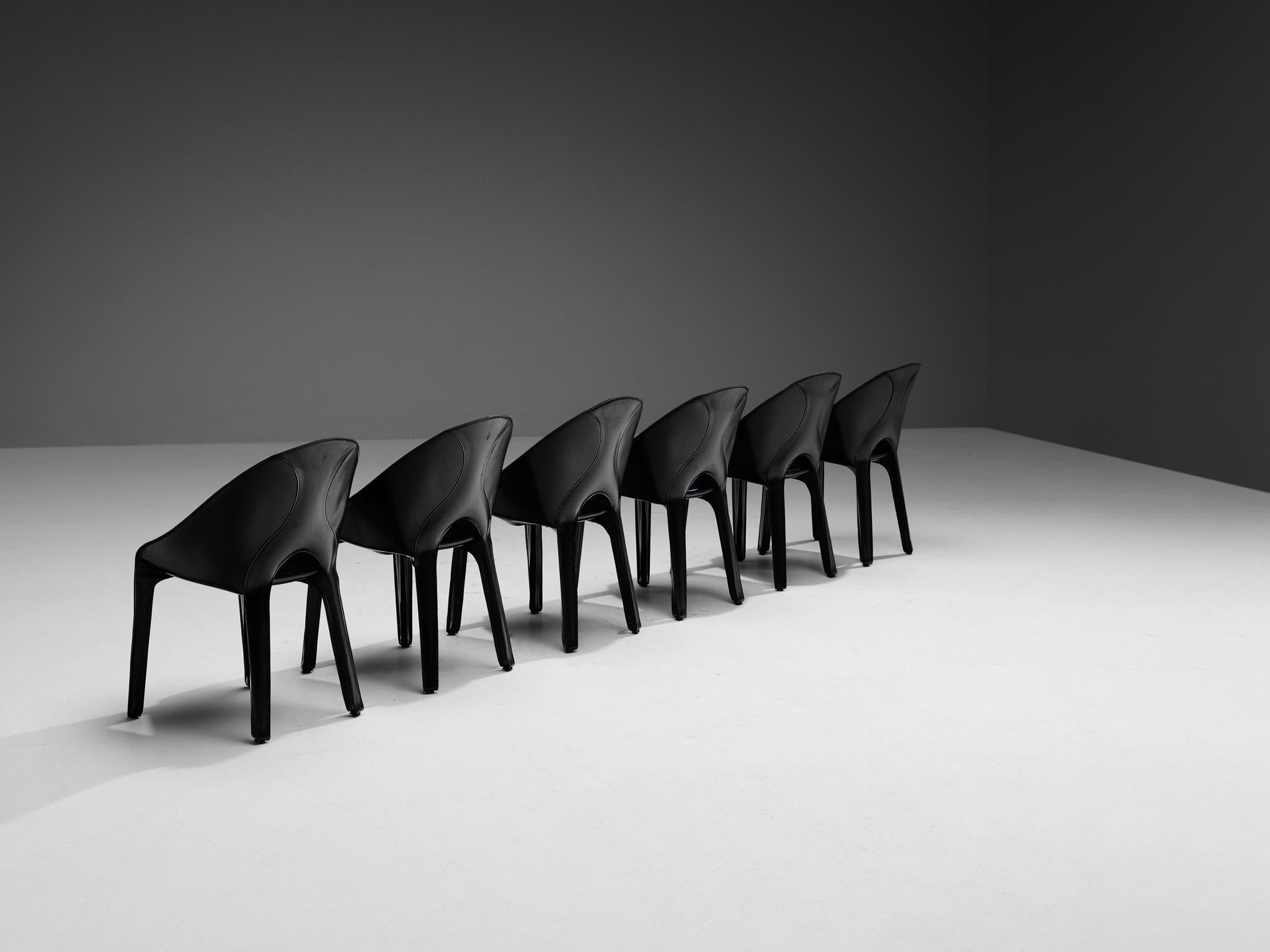Fin du 20e siècle Ensemble de six chaises de salle à manger Lira e Liuto en cuir Mario Bellini pour Cassina  en vente