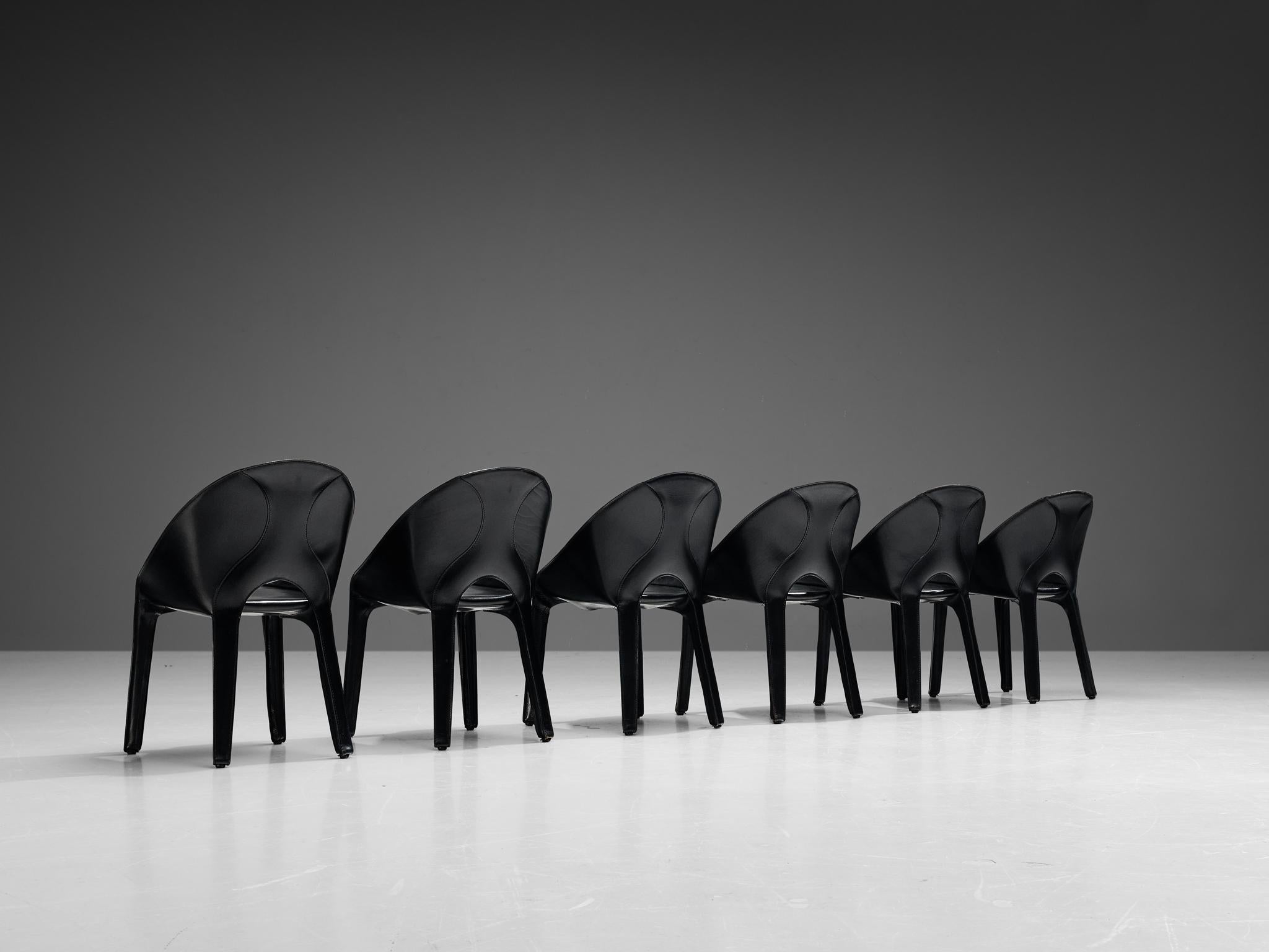 Mario Bellini for Cassina Set of Six ‘Lira e Liuto’ Dining Chairs in Leather 4
