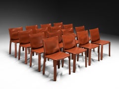 Mario Bellini for Cassina Set of Sixteen 'Cab' Dining Chairs in Red Brown Leather