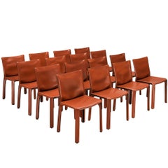 Mario Bellini for Cassina Set of Sixteen 'Cab' Dining Chairs in Red Brown Leather