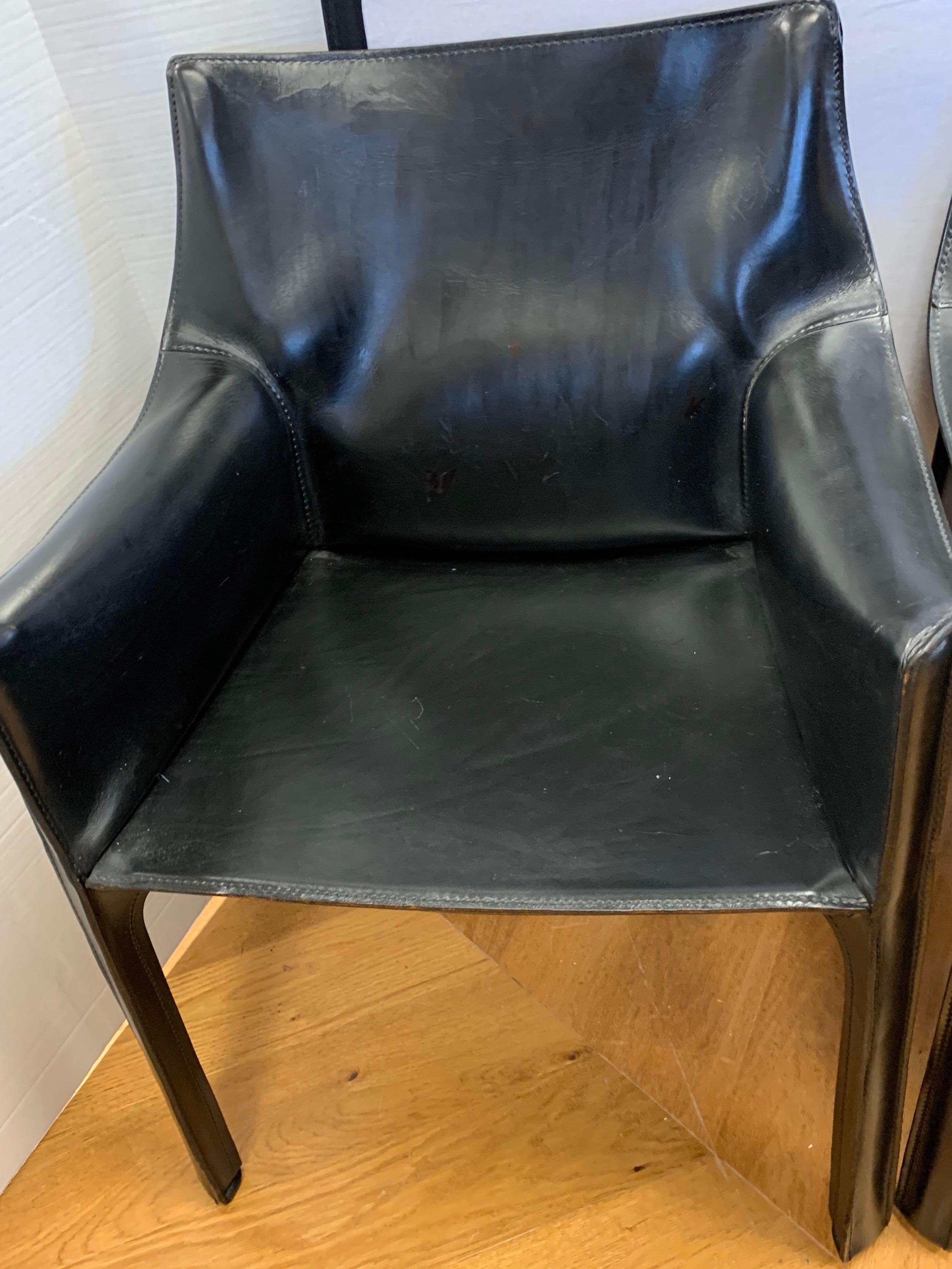 Mid-Century Modern Mario Bellini for Cassina Signed Cab Armchair Black Leather