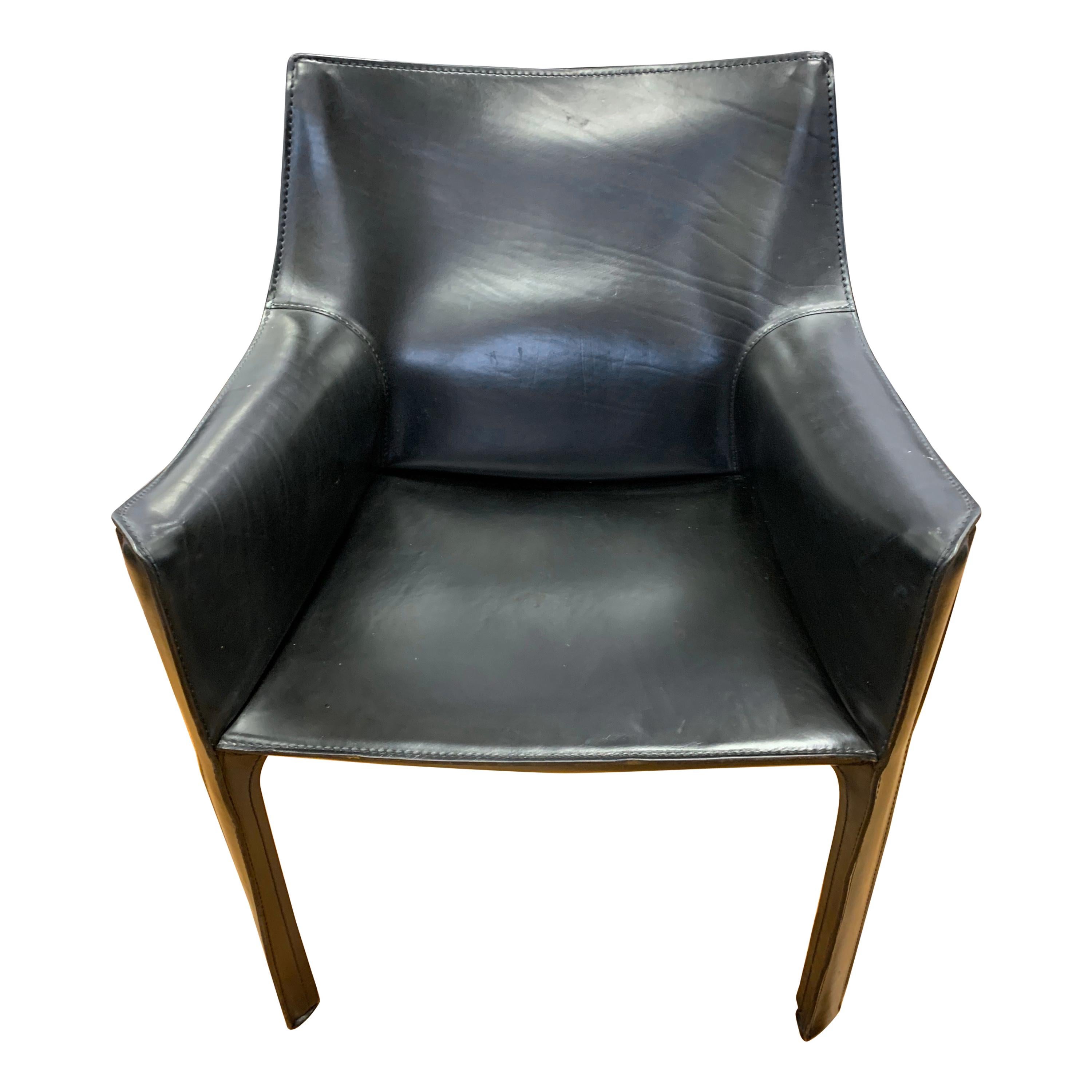 Mario Bellini for Cassina Signed Cab Armchair Black Leather