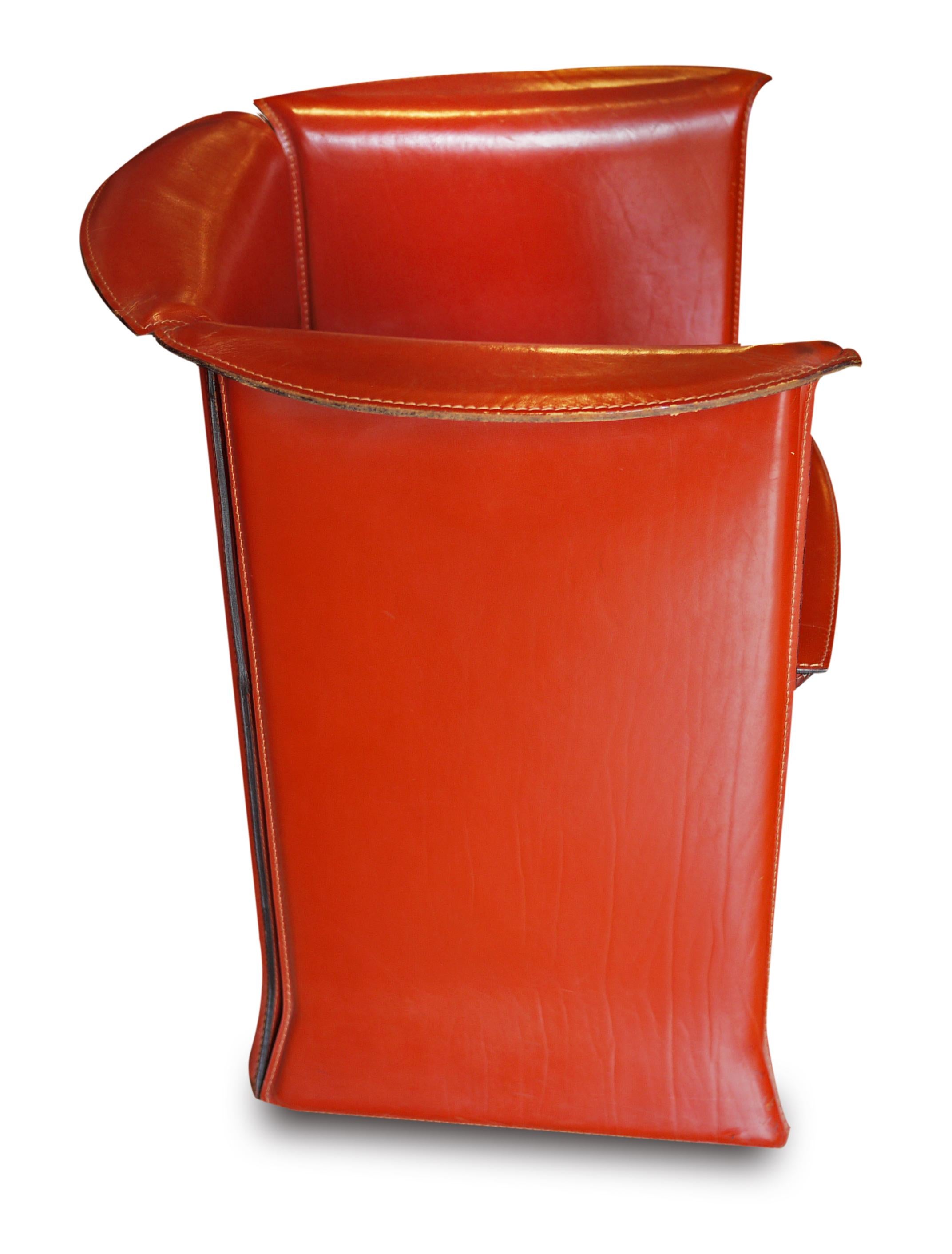 Modern Cassina Design Armchairs Orange Leather N-1, Mario Bellini for Cassina 80's