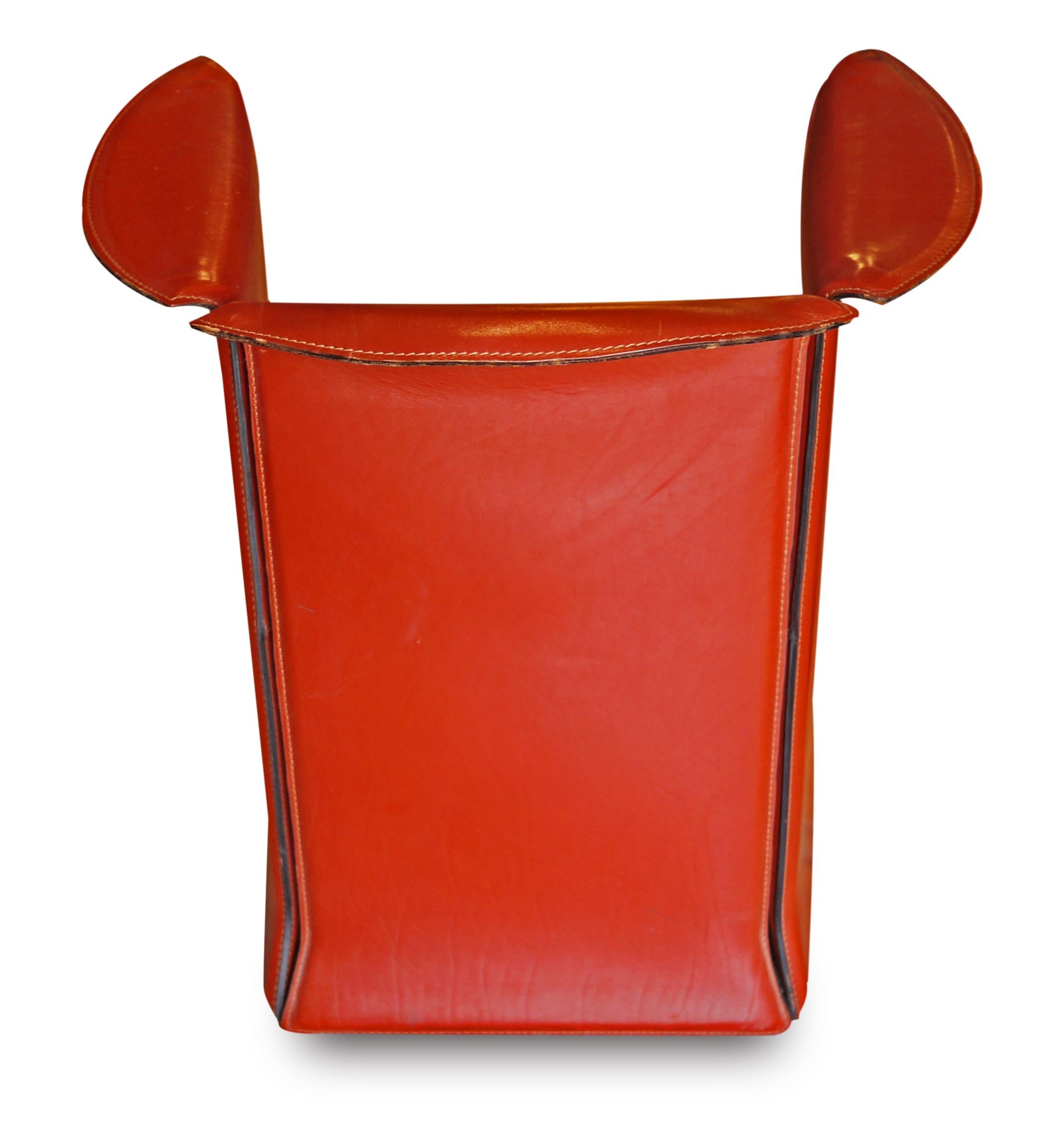 European Cassina Design Armchairs Orange Leather N-1, Mario Bellini for Cassina 80's
