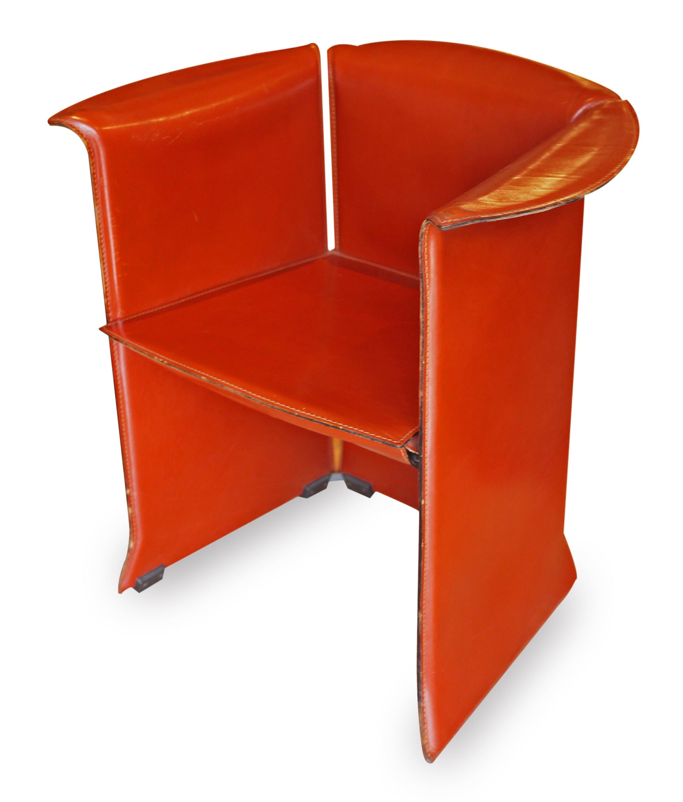 Cassina Design Armchairs Orange Leather N-1, Mario Bellini for Cassina 80's In Good Condition In Albignasego, IT