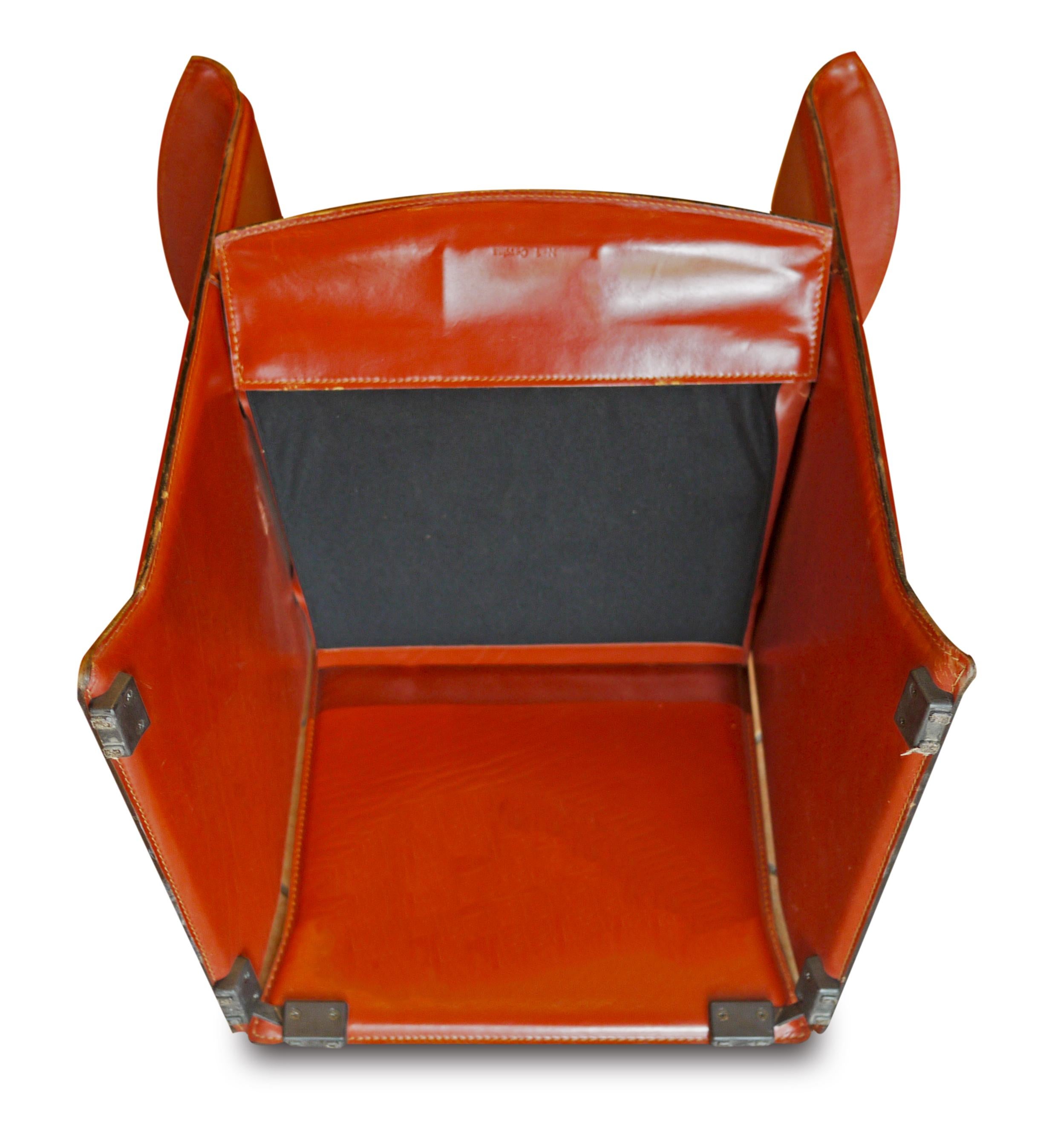 Cassina Design Armchairs Orange Leather N-1, Mario Bellini for Cassina 80's 1